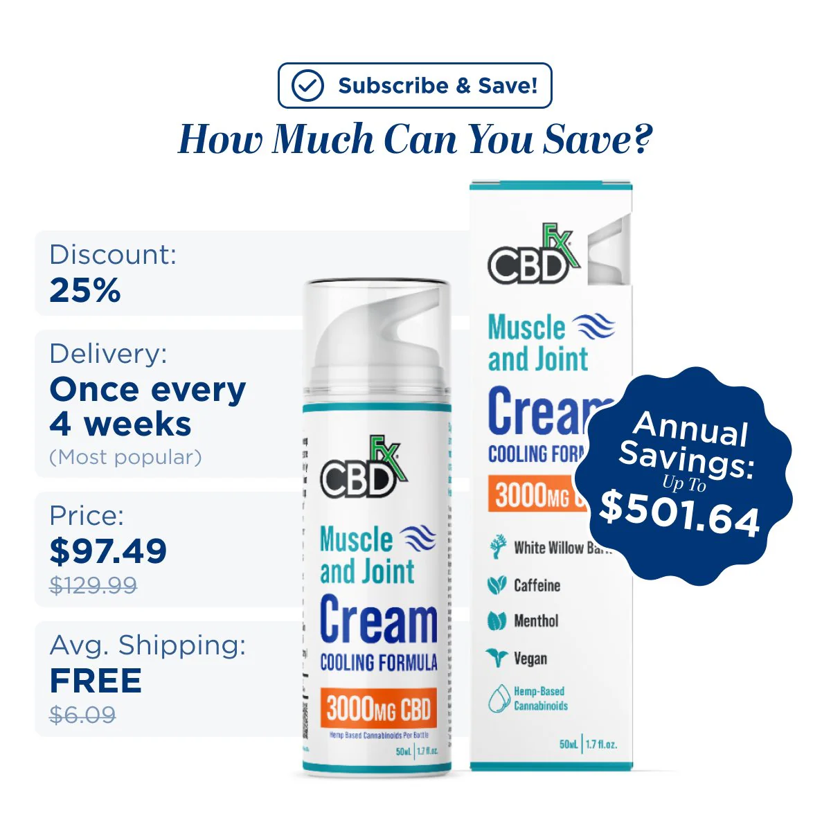 CBD Cream For Muscle & Joint: Cooling Formula 1000-3000mg - Image 9